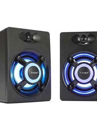 Колонка компьютерная 2.0 s1 rgb usb 3.5 черные 6w тм t-wolf