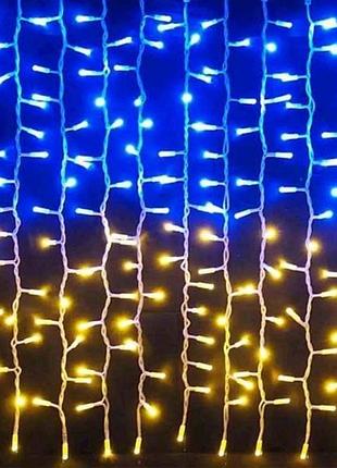 Гирлянда-шторка водопад-линза 200led желто-синий 3*2м 220в (12линий) тм китай