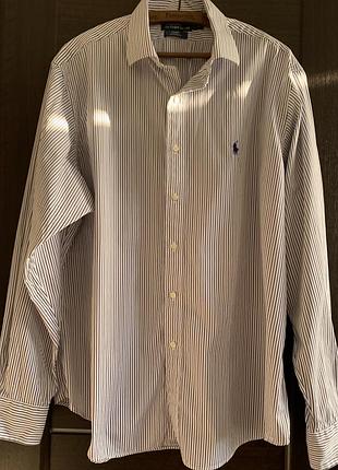 Чоловіча сорочка polo ralph lauren у вертикальну смужку з довгими рукавами та фірмовим вишитим логотипом гравця на поні на грудях.