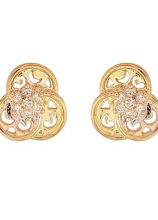 Серьги пусеты позолота 18k 14k родий цветочки с кристаллами 1,5см арт.113926 тм xuping