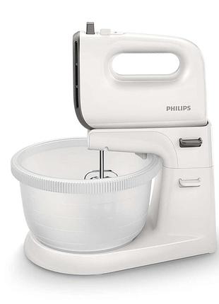 Міксер philips стціонарний viva collection, 450вт, насадки -4, чаша -пластик, 3л , біло-сірий
