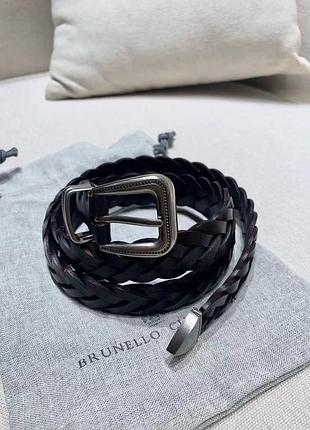 Ремінь  brunello cucinelli чорний шкіряний плетений