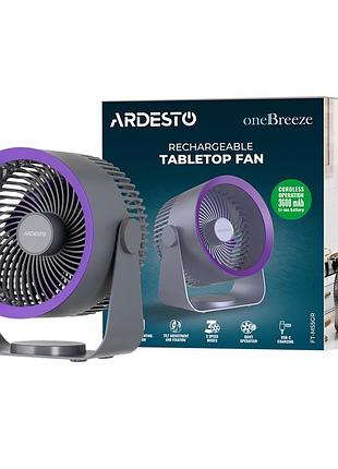 Вентилятор ardesto onebreeze ft-m55gr настольный/настенный, 14см, аккумулятор, usb-a type-c, серый