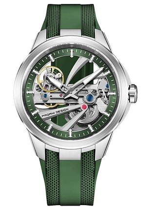 Мужские механические часы pagani design pd-ys030 silver-green rubber с сапфировым стеклом