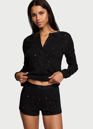 Піжама жіноча victoria’s secret чорна зі стразами, розмір m