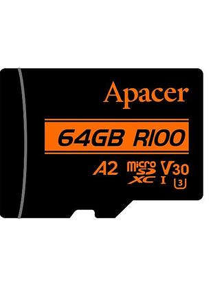 Карта пам'яті apacer microsd 64gb c10 uhs-i u3 a2 r100/w80mb/s + sd