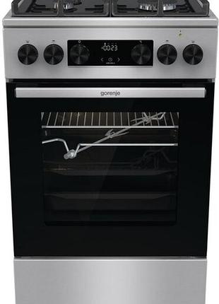 Плита gorenje комбінована, 70л, 50x60см, дисплей, iconled, газ на склі, чавун, нерж