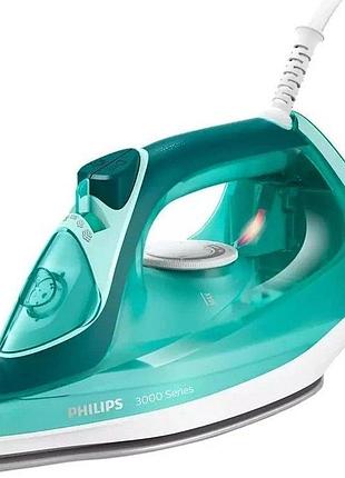 Утюг philips 3000 series, 2400вт, 300мл, паровой удар -180гр, постоянная пара - 40гр, рулям. подошва, бирюзовый