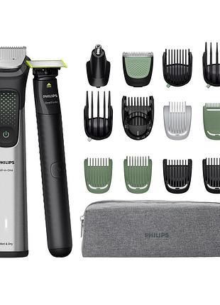 Триммер philips series 9000, для лица, головы, тела, аккум., насадок-17, oneblade в компл., сталь, серый