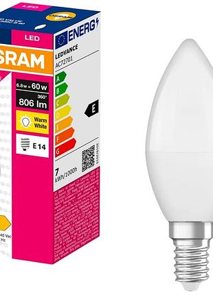 Лампа osram led e14 6.8вт 3000к 806лм в60 value