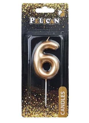 Свеча для торта pelican " золото 6см