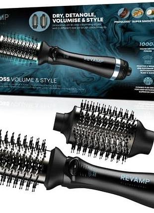 Фен-щетка для волос revamp progloss volume & style стайлер для волос 4 в 1, прибор для укладки волос 1000 вт