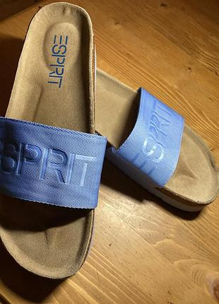 Шльопанці esprit блакитні на корковій підошві, устілка ~26 см