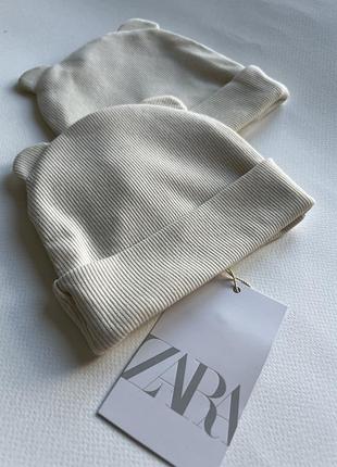 Шапка для немовлят zara бежева в рубчик