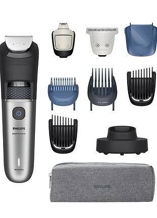 Триммер philips series 7000, для бороды и усов, аккум., сталь, черно-серебристый