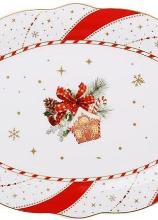 Блюдо овальное фарфоровое "christmas ribbon" 31х21см, рождественское