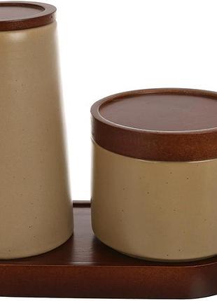 Набор для масла и соуса "natural serving grey" 300/160мл фарфор на деревянной подставке