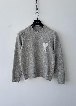 Кофта светр grey cashmere wool blend women's xl sweater white heart logo made in italy ami