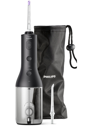 Ирригатор philips портативный sonicare cordless power flosser 3000, чаша 250 мл, чехол, 2 насадки, черный