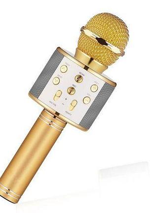 Бездротовий мікрофон-караоке ws-858 bluetooth 5 вт з колонкою акумулятором 1800 ма·год usb золотий