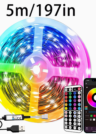 Світлодіодна led стрічка rgb (5 метрів) з керуванням через додаток та пульт