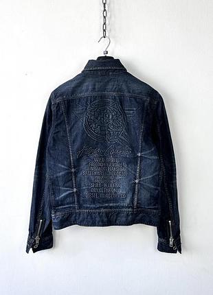 Унікальна джинсова куртка big logo diesel denim trucker jacket sz l zipper cuffs back embossed biker grunge y2k