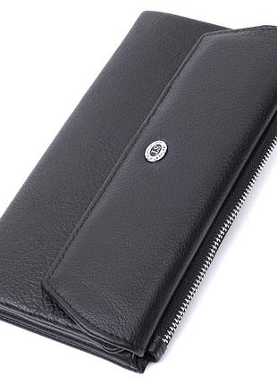 Жіноче портмоне з блоком для карт з натуральної шкіри st leather 22698 чорний