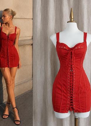 Коротка жіноча сукня oh polly корсетна зі шнурівкою помаранчева s/m