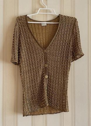 Золотистий вінтажний кардиган maglia з намистинами, люрексом