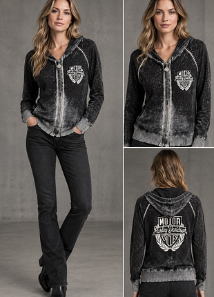 Оригинальная женская легкая кофта зип-худи harley-davidson с эффектом acid wash (р. м)