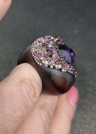 Кільце жіноче swarovski з кристалами, ефект чорного дерева, розмір 17.5