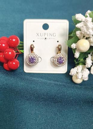 Сережки для жінок xuping з фіанітами, медичного золота, фіолетові сині рожеві