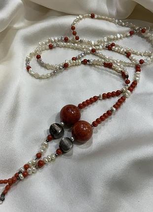✨ натуральні перли корал срібло вінтаж ❤️🦪 старовинне намисто сотуар натуральні перли корал срібло 113 см 🦪❤️✨
