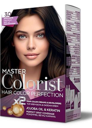 Фарба для волосся master colorist 3.0 темно-коричневий, 2x50 мл+2x50 мл+10 мл