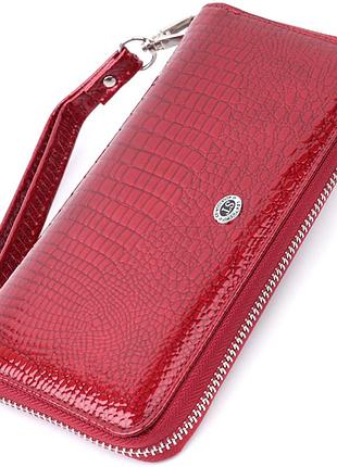 Жіночий гаманець лакований на блискавці з натуральної шкіри st leather 22677 червоний