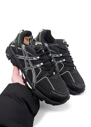 Мужские термо кроссовки asics gel kahana 8 черные с салатовым❄️