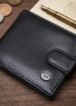 Мужской кожаный купюрник для карт купюр и монет st leather 18308 черный
