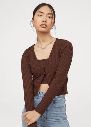 Кардиган коричневий вкорочений  у рубчик від  divided  h&m.