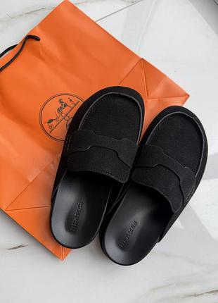 Капці жіночі hermes чорні замшеві