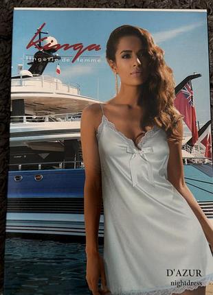 Комплект жіночий kinga d’azur nightdress сатинова коротка сорочка на бретельках  з трусиками, ніжно-блакитний