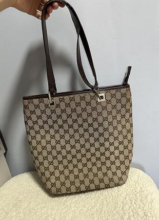 Сумка жіноча gucci тоут коричнева з монограмою