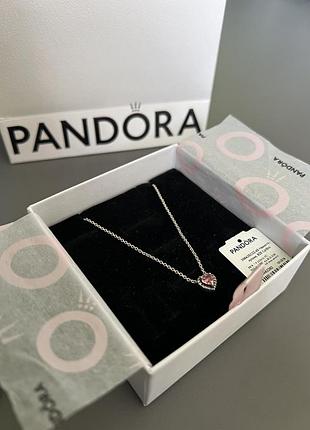 Кольє для жінок pandora зі срібла 925 проби з рожевим серцем, 46 см