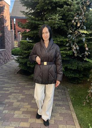 Жіночий пуховик clasna кімоно на запах чорний