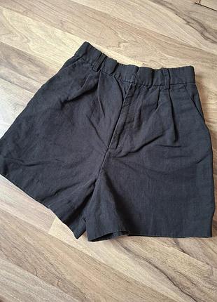 Черные женские льняные шорты zara размер xs
