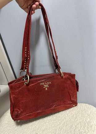 Сумка жіноча prada червона шкіряна