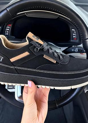Мужские кожаные кроссовки caterpillar urban trek black