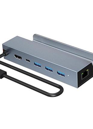 Универсальная док-станция 6 в 1 usb c hub quuge hub016 usb-хаб для пк и ноутбука до 100 мбит/с