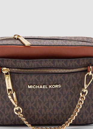 💎 michael kors jet set large logo crossbody bag brown 2