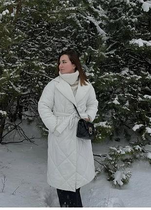 Пальто жіноче стьобане осінь-зима біле