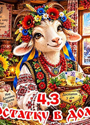 Магнит коза символ 2027 год козы es4,3 новогодний подарок магниты с пожеланиями 6,5х6,5см достатку в домі